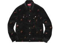 Supreme Velvet Trucker Jacket Black Sacred Hearts