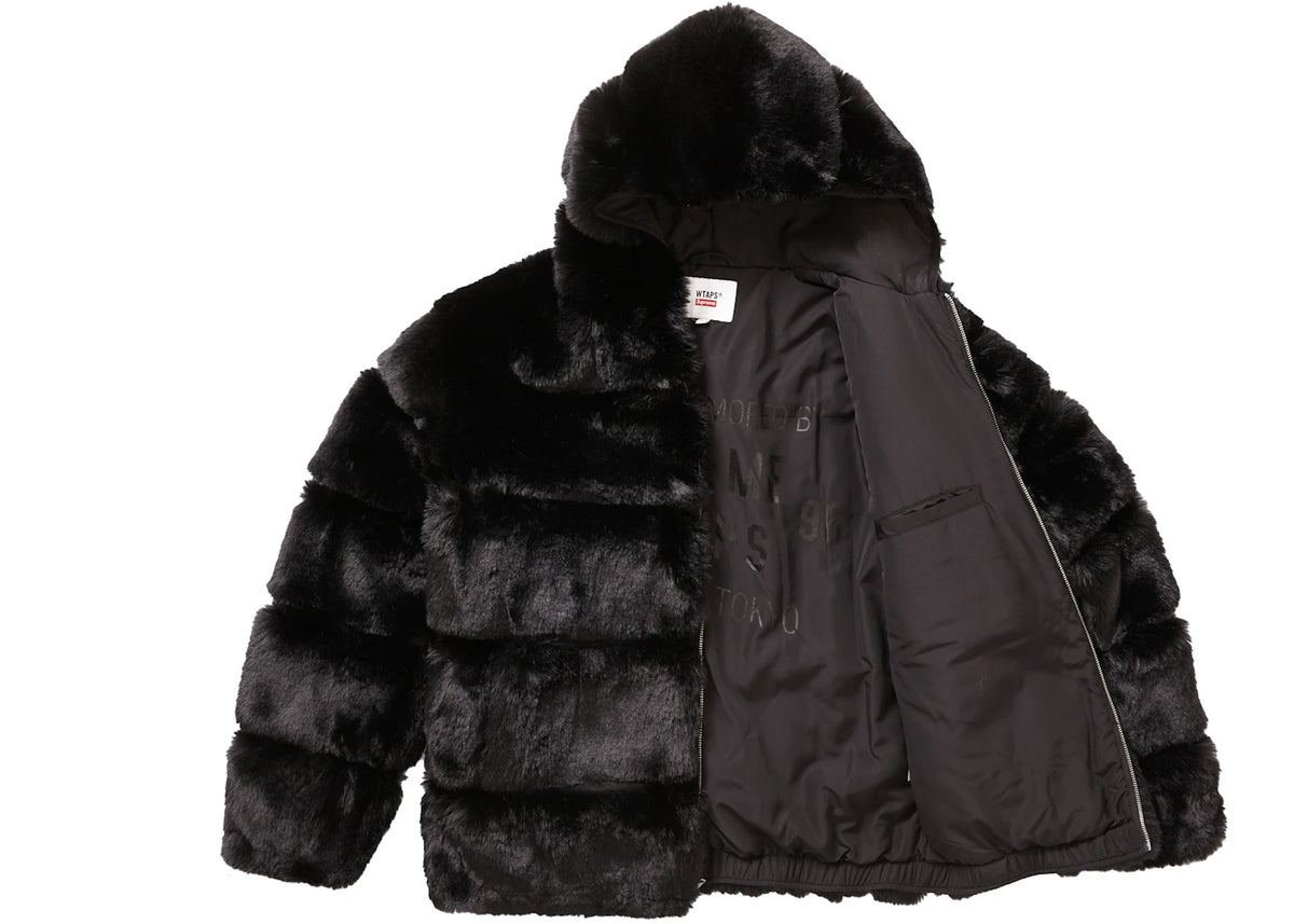 Supreme WTAPS Faux Fur Hooded Jacket Black - vue secondaire B