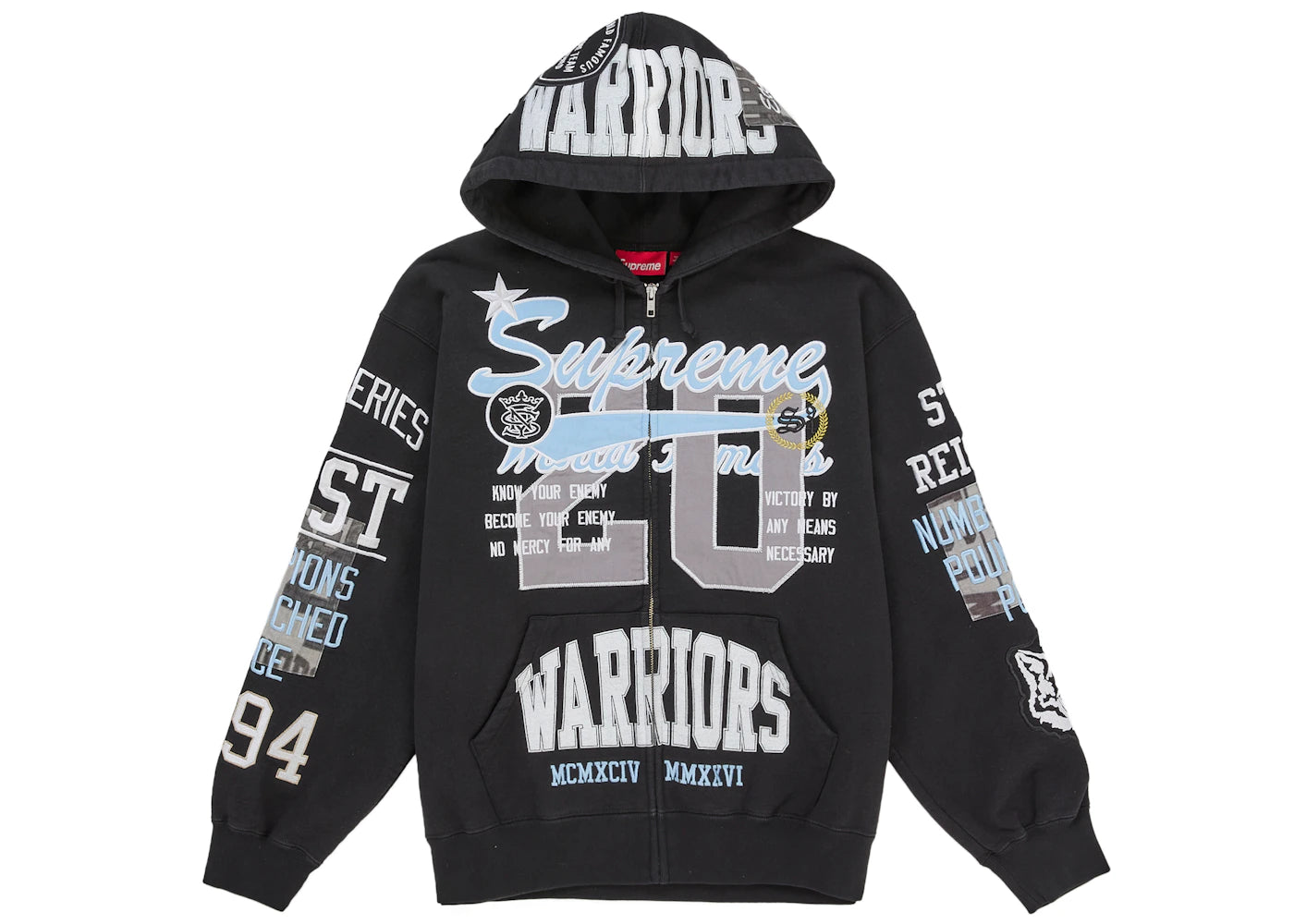 Supreme Warriors Applique Zip Up Hooded Sweatshirt Black - vue secondaire A