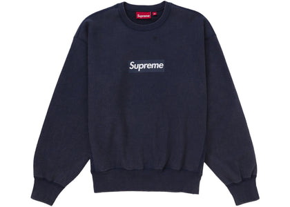 Supreme Washed Box Logo Crewneck Navy - authentic Supreme product
