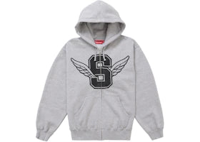 Supreme Wings Zip Up Hooded Sweatshirt Heather Grey