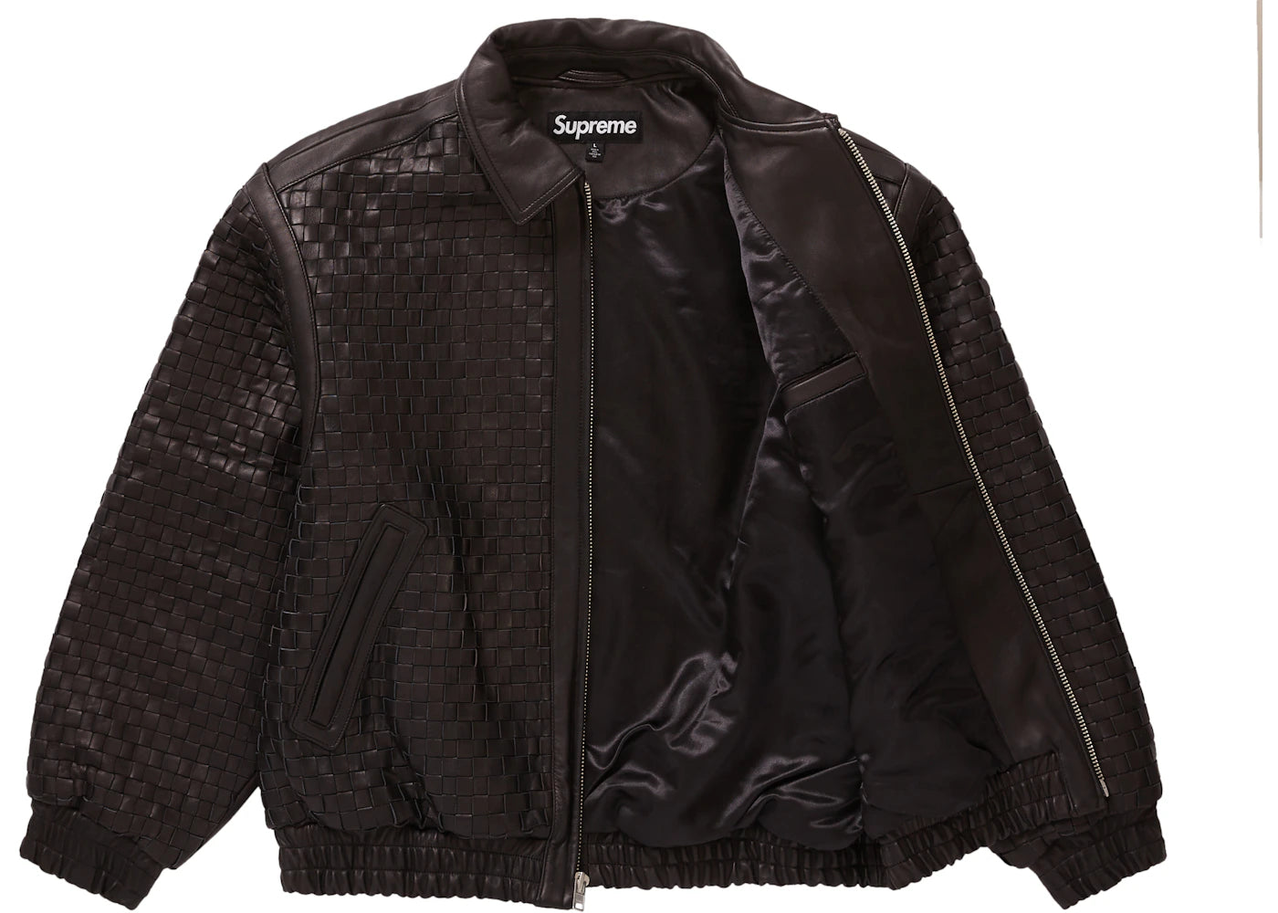 Supreme Woven Leather Varsity Jacket Black - vue secondaire B