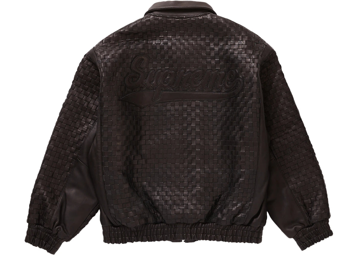 Supreme Woven Leather Varsity Jacket Black - vue secondaire B