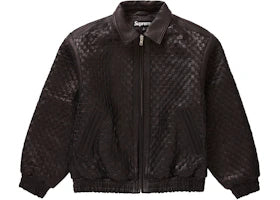 Supreme Woven Leather Varsity Jacket Black - vue 360
