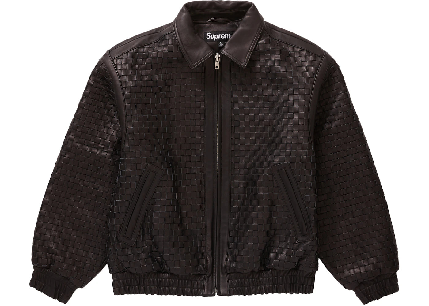 Supreme Woven Leather Varsity Jacket Black - vue secondaire A