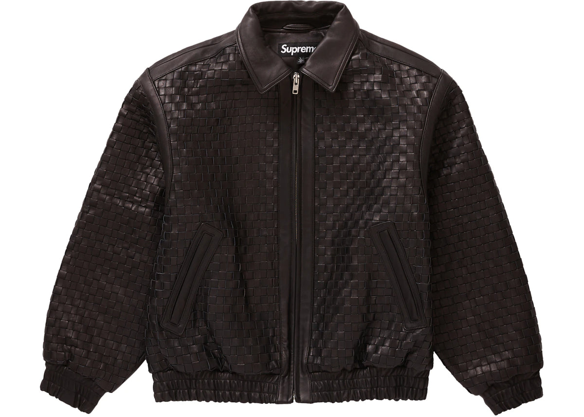 Supreme Woven Leather Varsity Jacket Black - vue 360