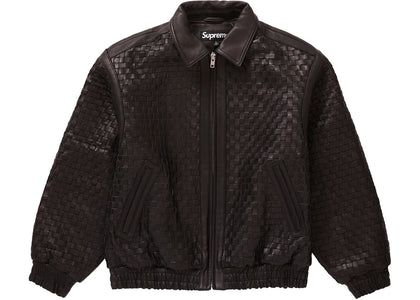 Supreme Woven Leather Varsity Jacket Black - apparel view 2