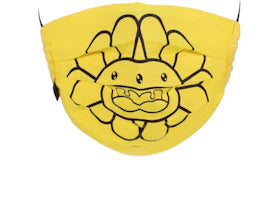 Takashi Murakami Doubleface Flower Face Mask Lemon Yellow/Black - vue 360