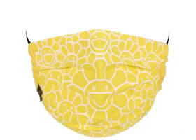 Takashi Murakami Flower Pattern Face Mask Lemon Yellow/White - vue 360