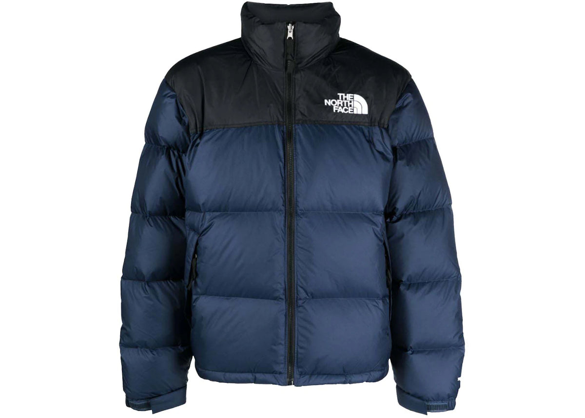 The North Face 1996 Retro Nuptse Logo-Print Padded Jacket Navy Blue/Black - vue 360