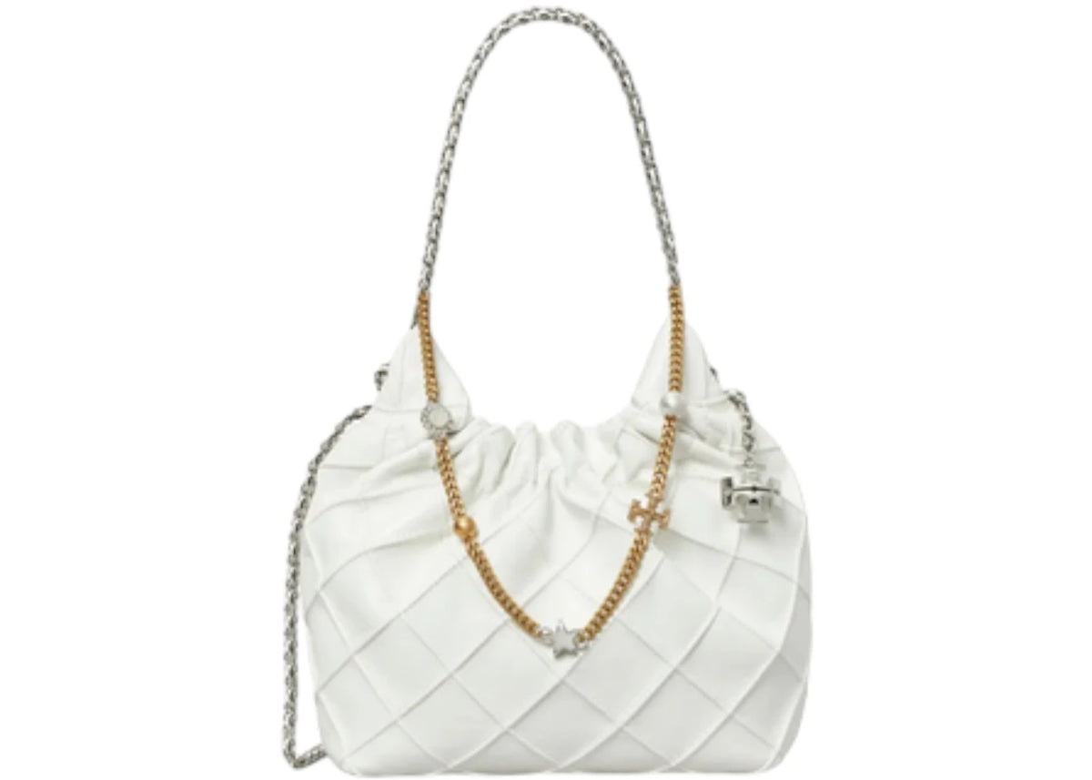 Tory Burch Fleming Distressed Mini Hobo Bag Blanc - vue 360