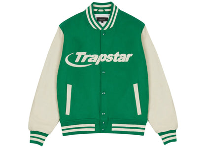 Trapstar Hyperdrive Chenille Varsity Jacket Green Bee/Cream - apparel view 2
