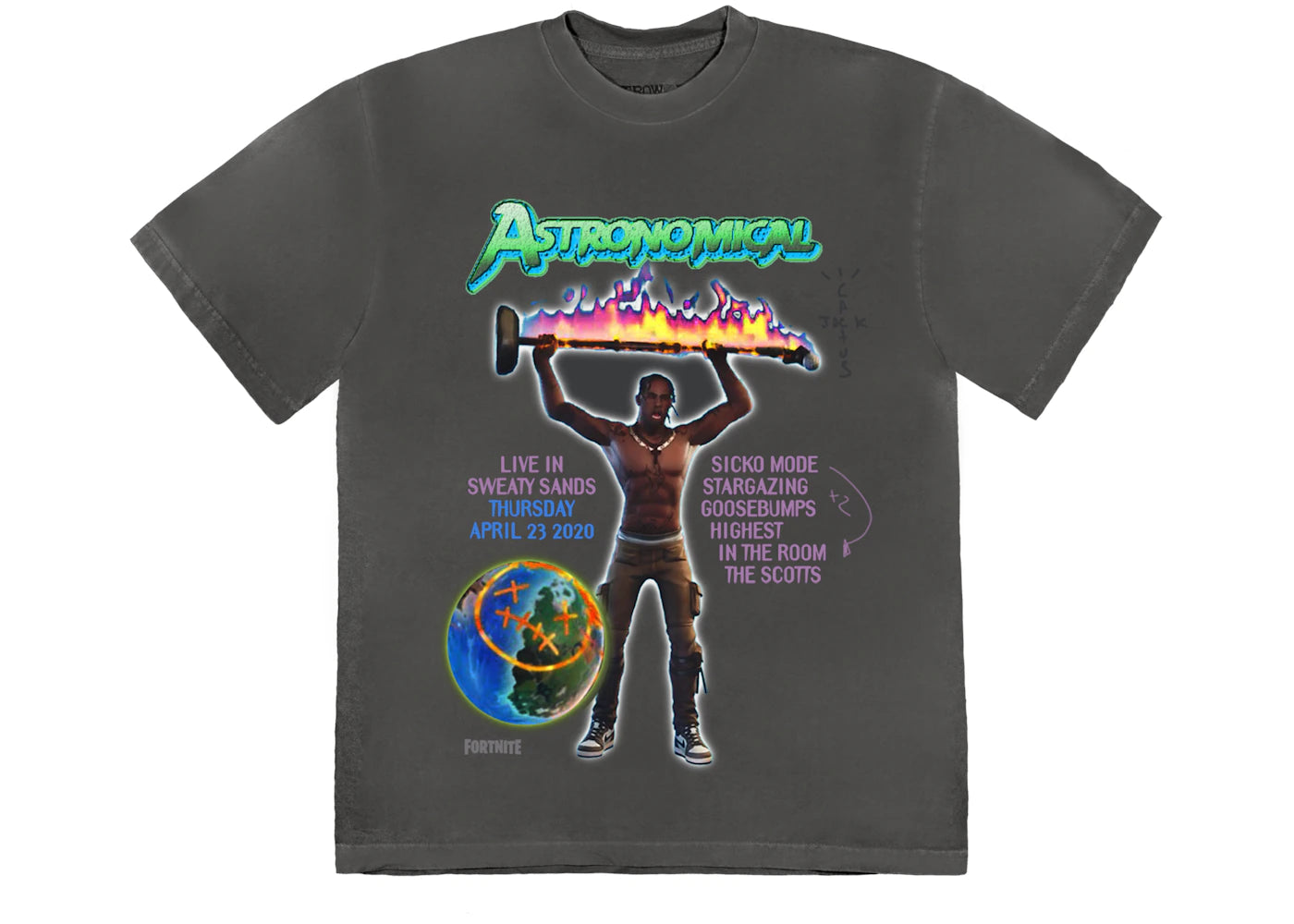 Travis Scott Back Bling T-Shirt Washed Black - vue 360