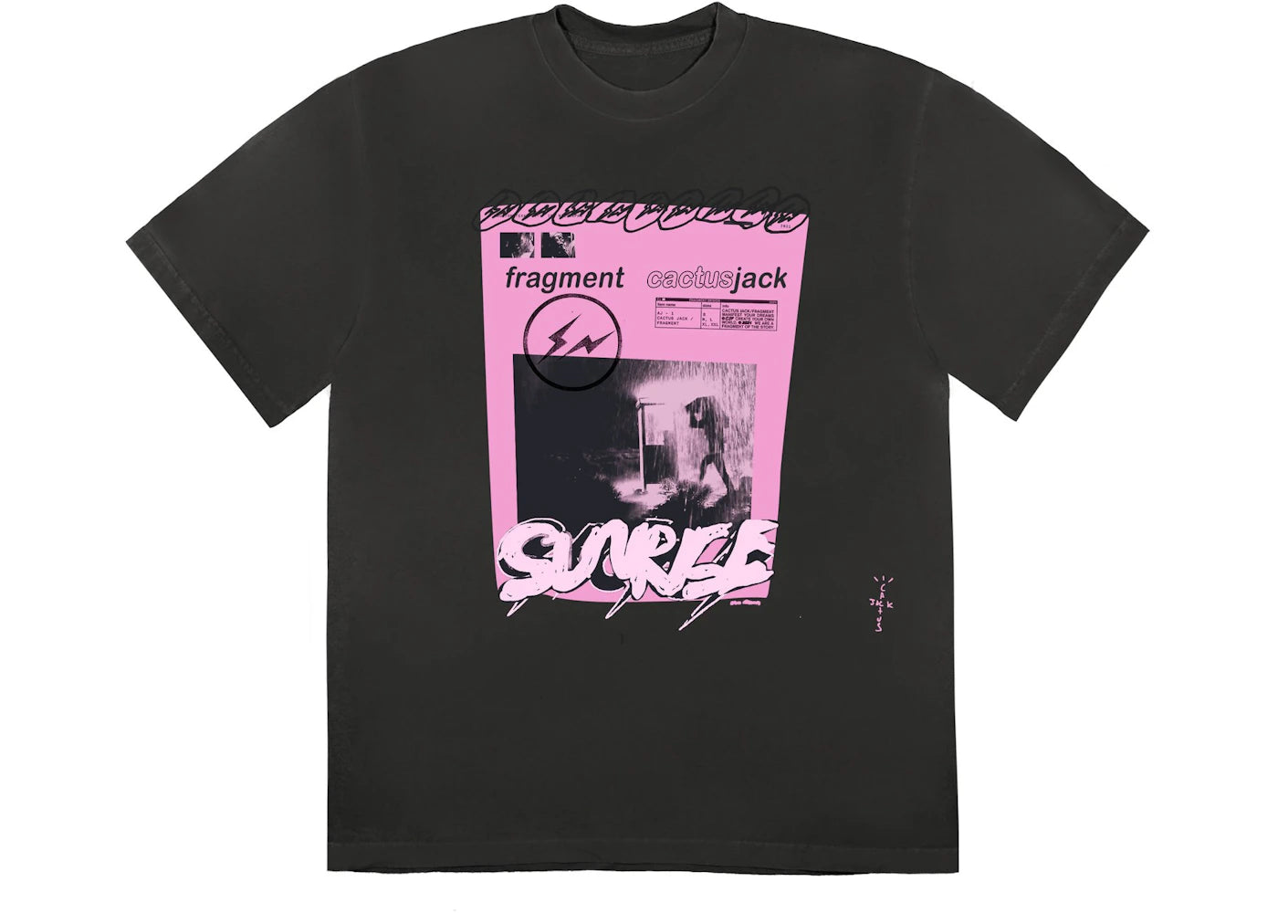 Travis Scott Cactus Jack For Fragment Pink Sunrise T-shirt Washed Black - vue 360