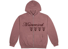 Travis Scott Cactus Jack For Mastermind Skull Zip Up Hoodie Washed Red - apparel view 2