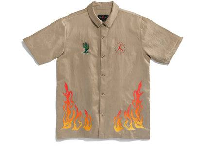 Travis Scott Cactus Jack x Jordan Button Down Shirt Khaki/University Red - authentic Travis Scott apparel