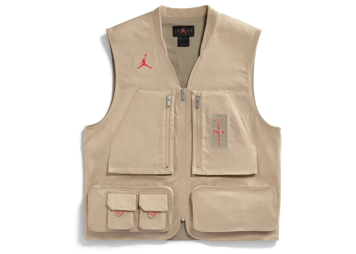 Travis Scott Cactus Jack x Jordan Utility Vest Desert/Khaki/University Red - vue 360