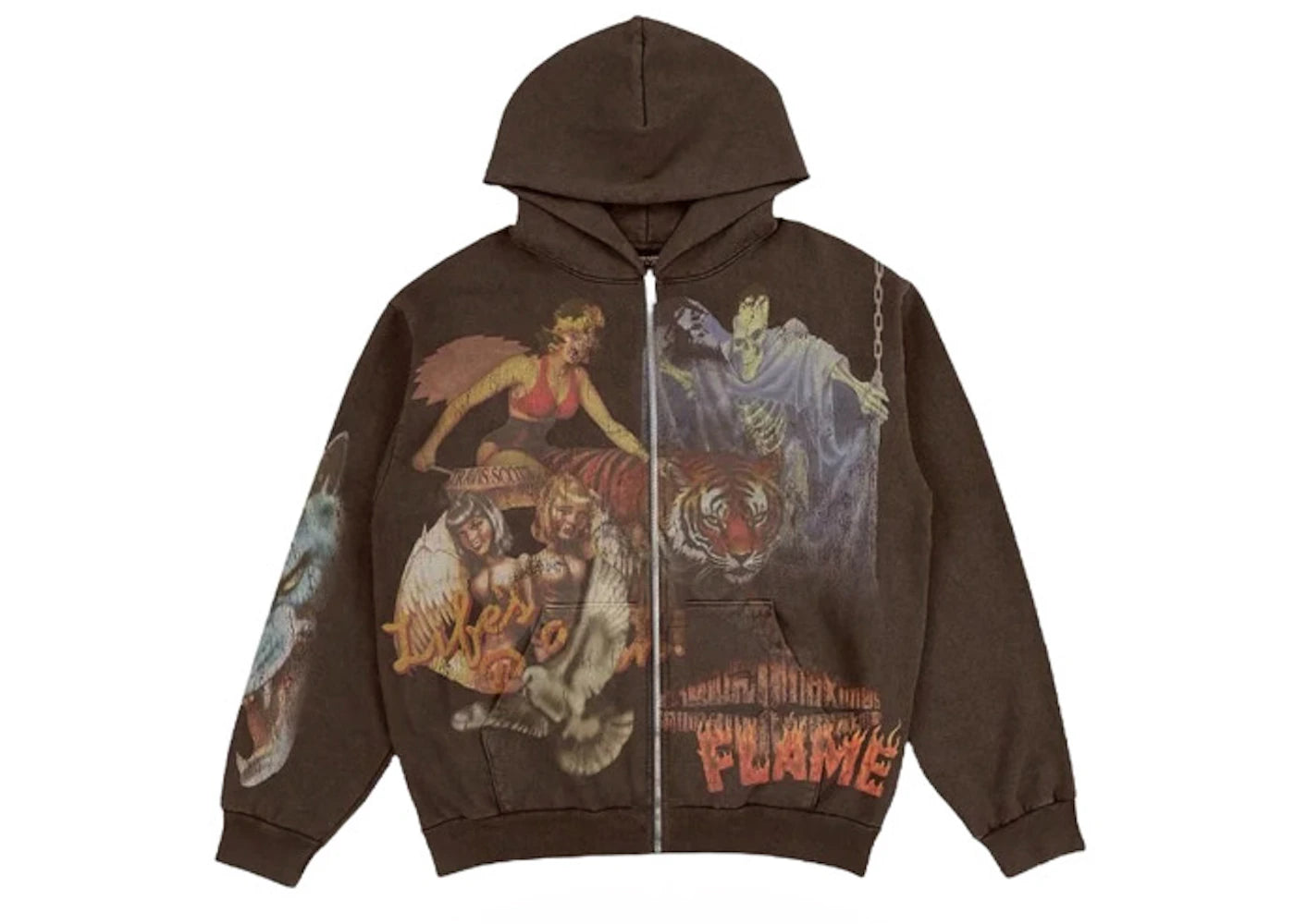 Travis Scott Utopia Circus Maximus 2023 Tour Zip-Up Hoodie Brown sneakers - authentic Travis Scott shoes