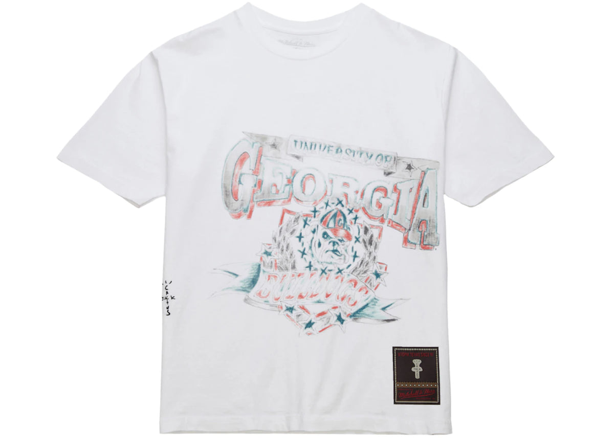 Travis Scott x Mitchell & Ness Georgia Bulldogs Hand-Drawn T-Shirt White - vue secondaire A