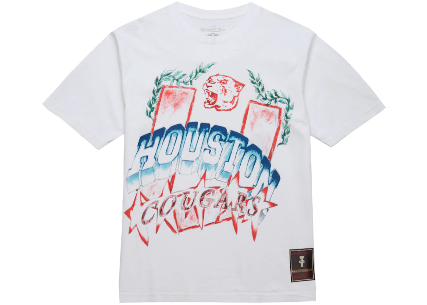 Travis Scott x Mitchell & Ness Houston Cougars Hand-Drawn T-Shirt White