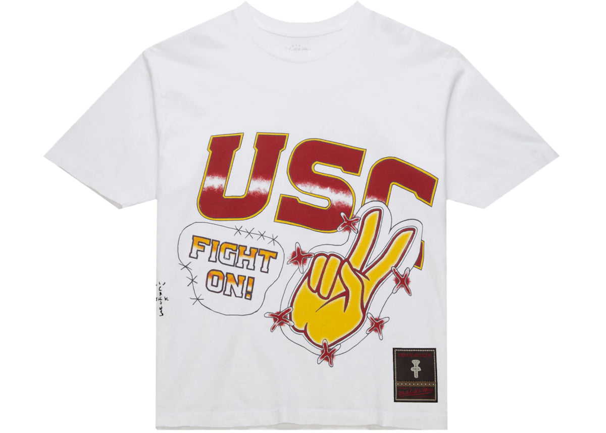 Travis Scott x Mitchell & Ness USC Trojans Hand-Drawn T-Shirt White - vue secondaire A