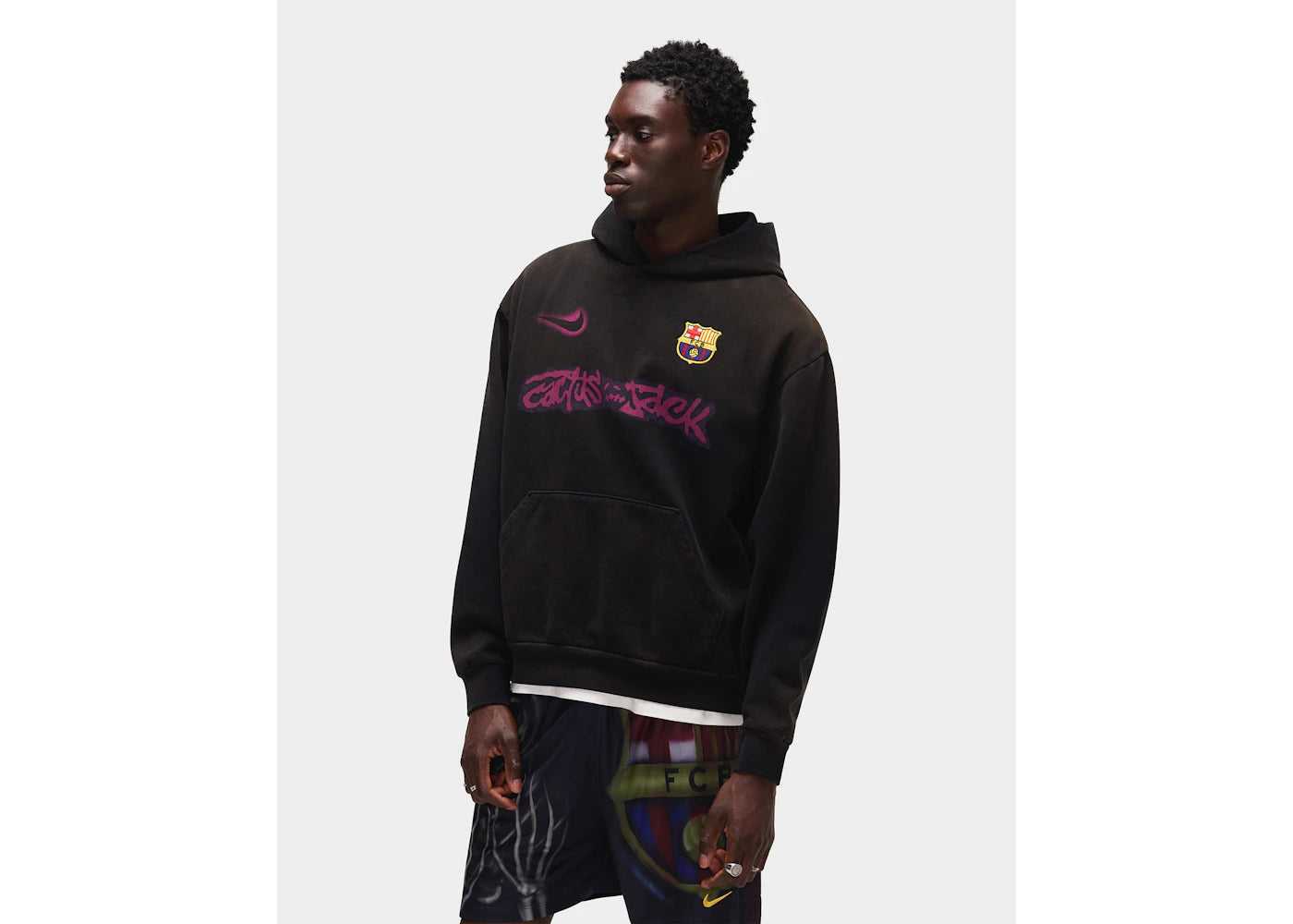 Travis Scott x Nike x FC Barcelona Spray Logo Hoodie Schwarz - vue secondaire B