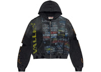 Vale Forever Glitch Waffle Thermal Zip Up Hoodie Black