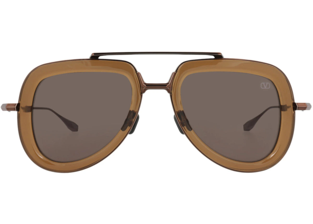 Valentino Aviator-Frame Acetate and Metal Sunglasses Brown Copper Brown (VLS-129D-50) - vue secondaire A