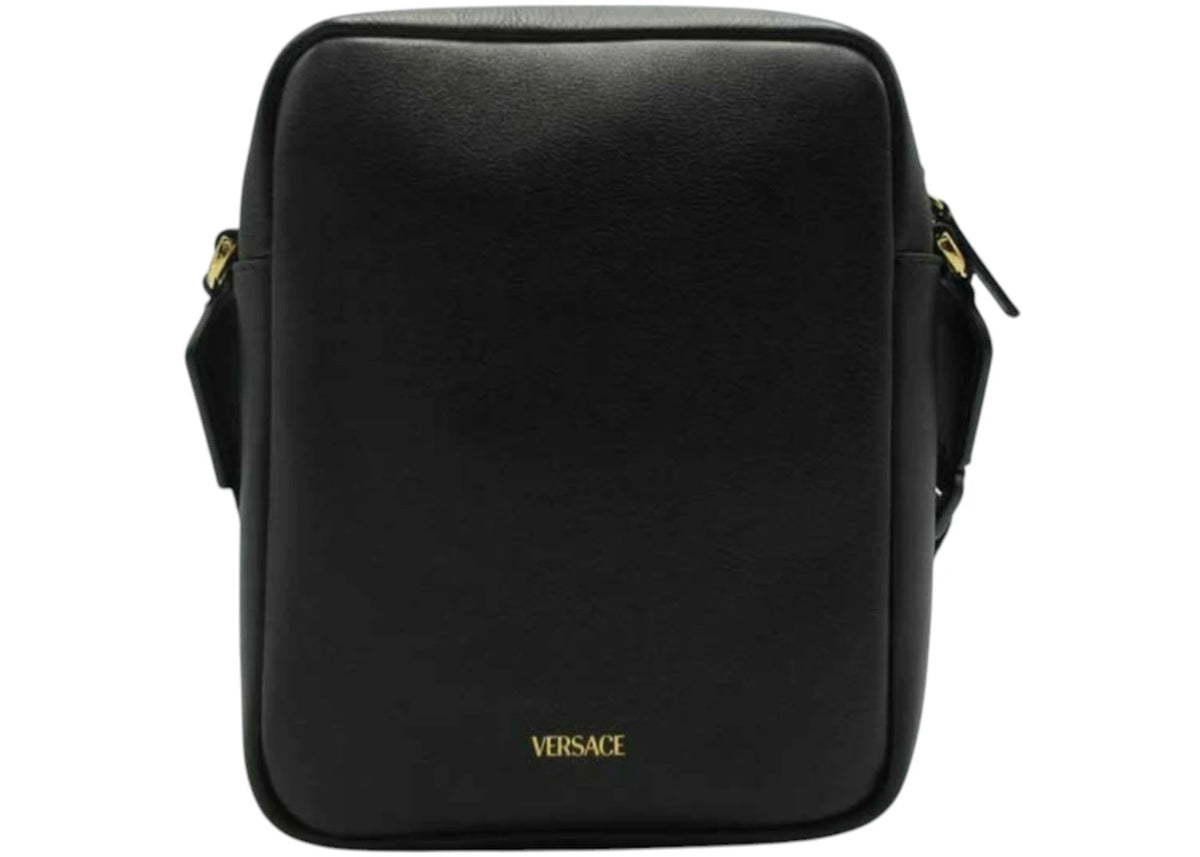 Sac bandoulière en cuir imprimé baroque Versace noir/jaune - vue secondaire A