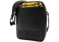Sac bandoulière en cuir imprimé baroque Versace noir/jaune