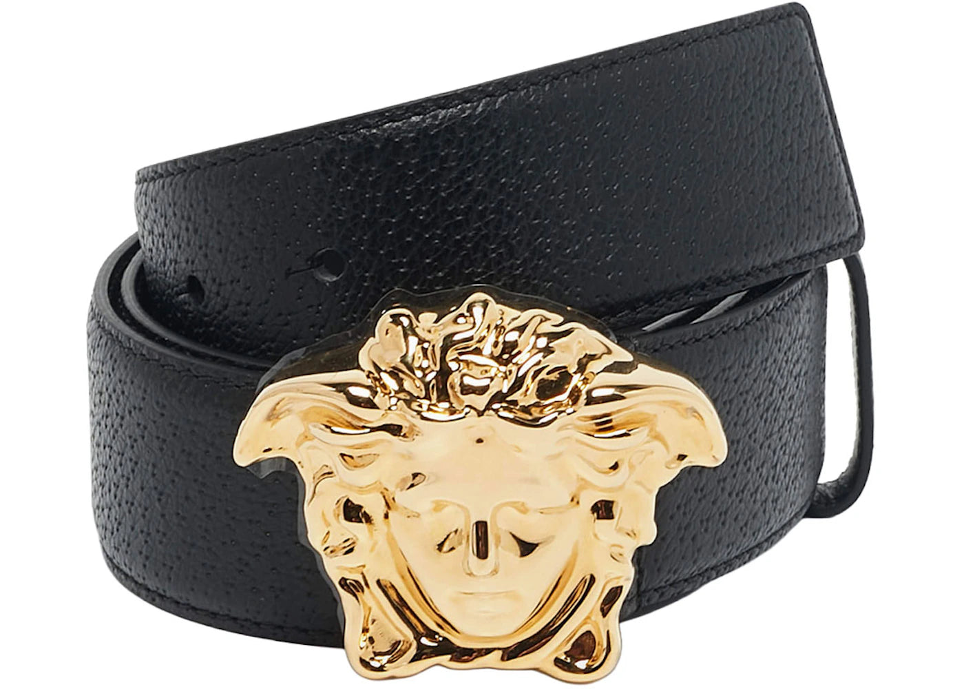 Versace La Medusa Calf Leather Gold Tone Belt Black - vue 360