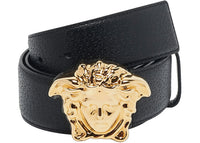 Versace La Medusa Calf Leather Gold Tone Belt Black