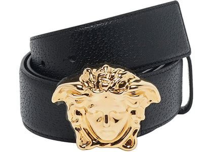 Versace La Medusa Calf Leather Gold Tone Belt Black - authentic Versace product