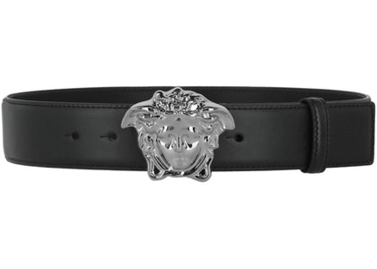 Versace La Medusa Leather Belt Black/Ruthenium - authentic Versace product
