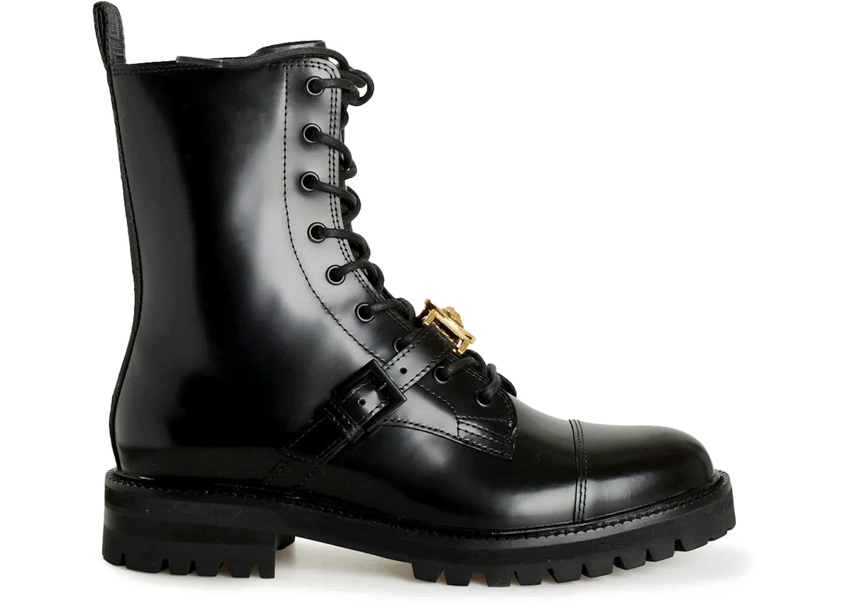 Versace Patent Leather Combat Boots Black - vue secondaire A