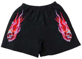 Vlone Skully Red Flame Shorts Black - vue 360