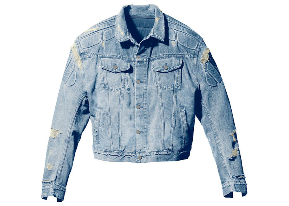 Yeezy Gap Engineered by Balenciaga Wattierte Jeansjacke Blau - vue 360