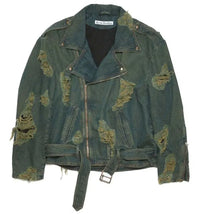 Acne Studios Distressed Denim Biker Jacket Blue/Green