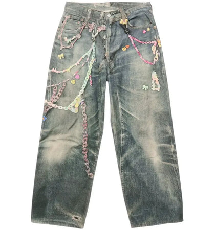 Acne Studios Vintage Chain Detail Loose Jeans Blue - authentic Acne Studios product
