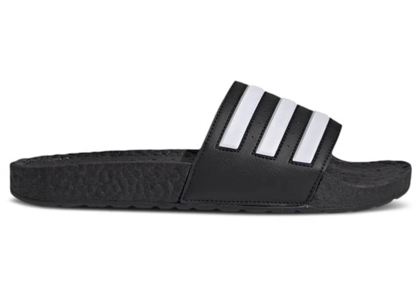 adidas Adilette Boost Slides Black White Stripes - vue 360