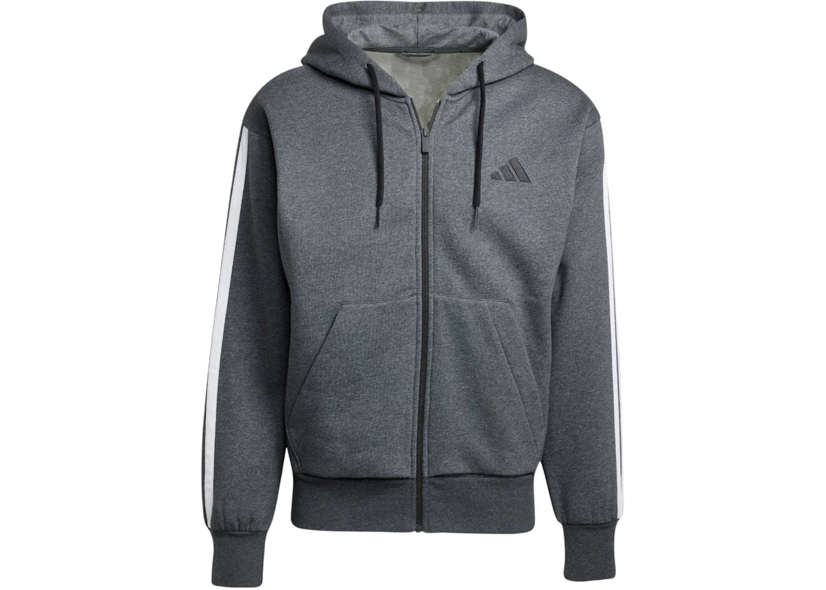 adidas Essentials 3-Stripes Fleece Hoodie Dark Grey Heather Black - vue 360