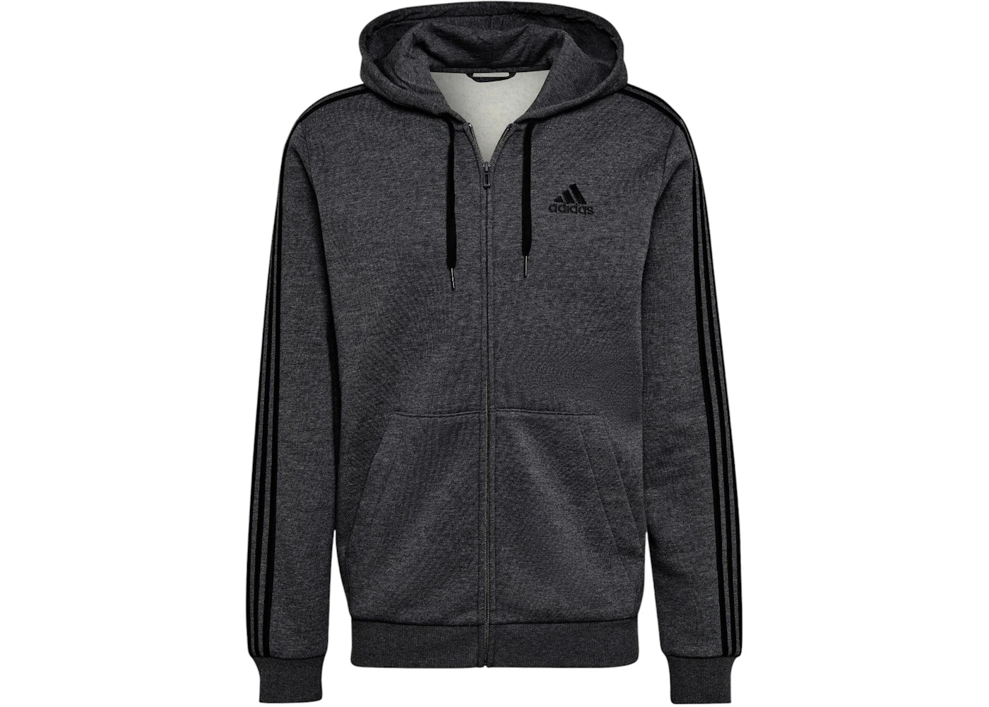 adidas Essentials Fleece 3-Stripes Full-Zip Hoodie Dark Grey Heather - vue secondaire A