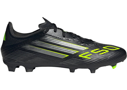 adidas F50 League FG/MG Core Black Iron Metallic Lucid Lemon - sneakers view 2