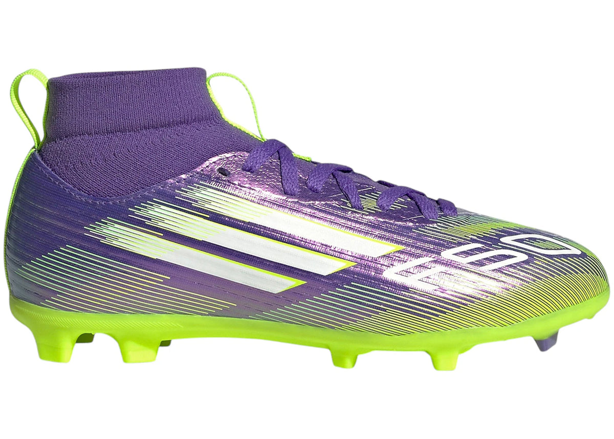 adidas F50 League Mid-Cut FG/MG Purple Rush Cloud White Lucid Lemon (GS) - vue secondaire A