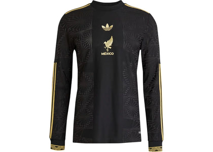 adidas Mexico Gold Long Sleeve Jersey Black - authentic adidas apparel