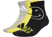 adidas Smiley Socks (3 Pair) Medium Grey Heather Bright Yellow Black