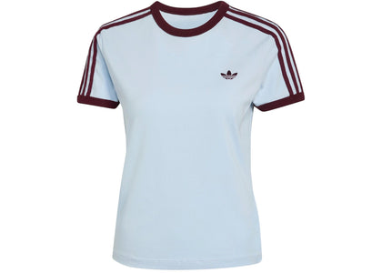 adidas Women's 3-Stripes Slim Tee Crystal Sky/Maroon - authentic adidas product