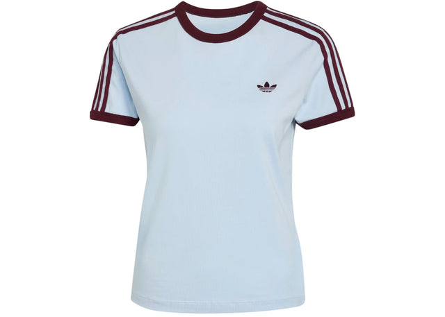 adidas Women's 3-Stripes Slim Tee Crystal Sky/Maroon