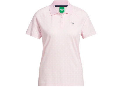 adidas Women's All Over Trefoil Polo Shirt Clear Pink/Chalk White - authentic adidas apparel