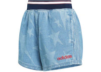 adidas Women's Denim Graphic Varsity Shorts Medium Blue Denim